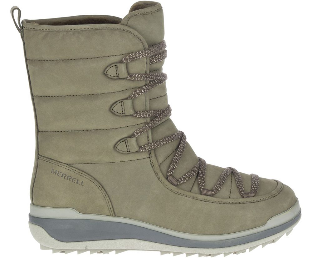 Merrell Boots Olive - Snowcreek Cozy Leather Polar Waterproof - Womens 41IRHMJEY
